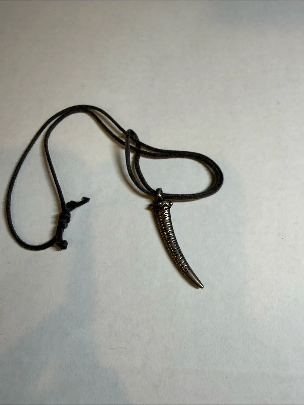 Silver Tone Fang Tusk Pendant Necklace Adjustable Cord Tribal Boho Gothic
